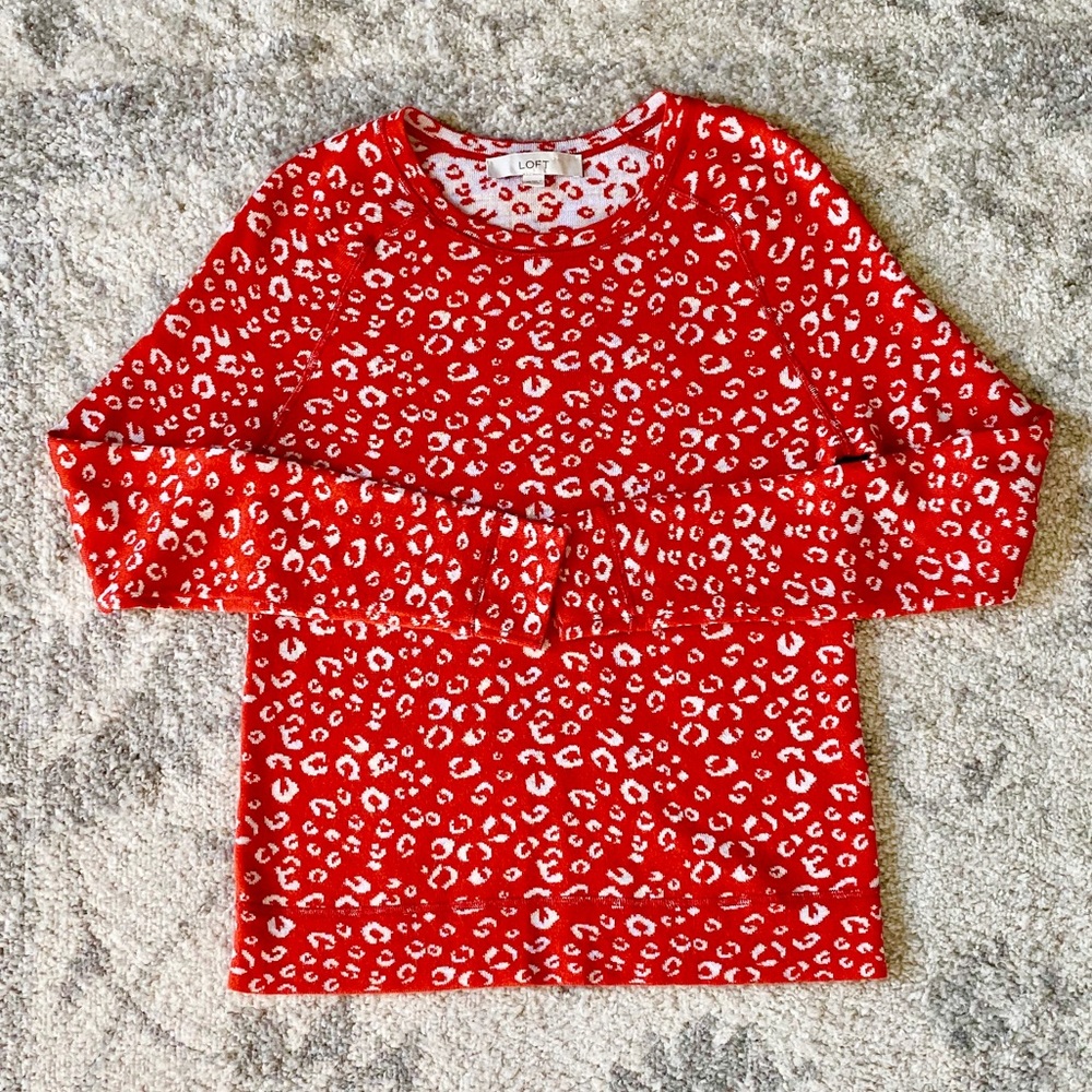 LOFT Orange White Animal Leopard Print Sweater